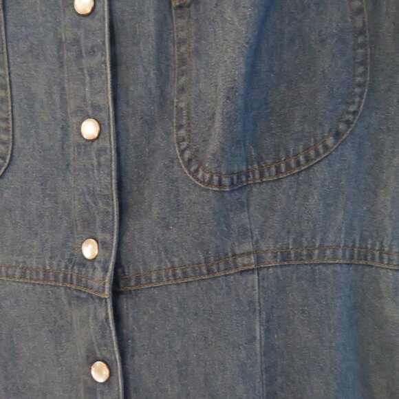 VINTAGE NEVADA JEANSWEAR Light Denim Pearl Snap Maxi Dress - Size 10 - Picture 6 of 15